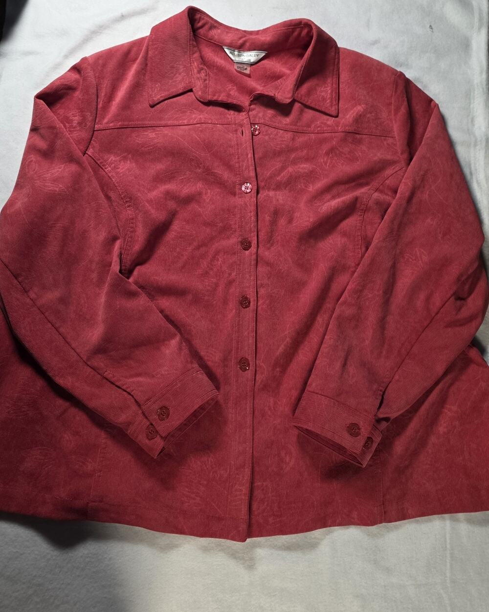 Allison Daley II Jacket Womens 22W Red Corduroy Floral Button Front Plus